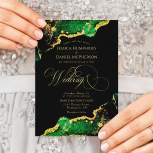 Invitación Elegante Boda de oro verde de bronce