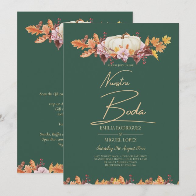 Invitación ELEGANTE Boda de Oro Verde de la Calabaza Todo en  (Anverso / Reverso)