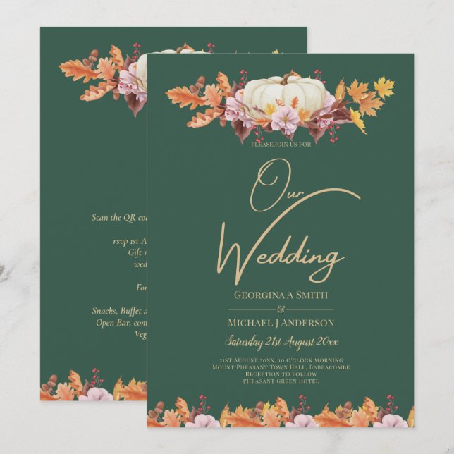 Invitación ELEGANTE Boda de Oro Verde de la Calabaza Todo en  (Anverso / Reverso)