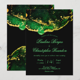 Invitación Elegante Boda de oro verde negro