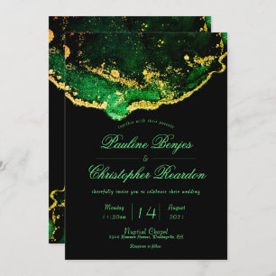 Invitación Elegante Boda de oro verde negro