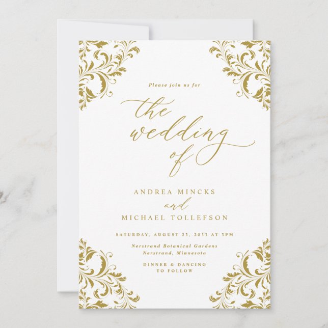 Invitación Elegante Boda de Oro Vintage (Anverso)