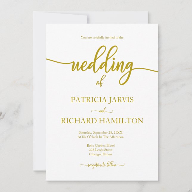 Invitación Elegante Boda De Oro Y Caligrafía Blanca (Anverso)