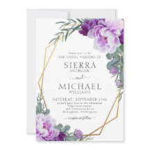 Elegante Boda de Oro y Eucalipto Morado Floral