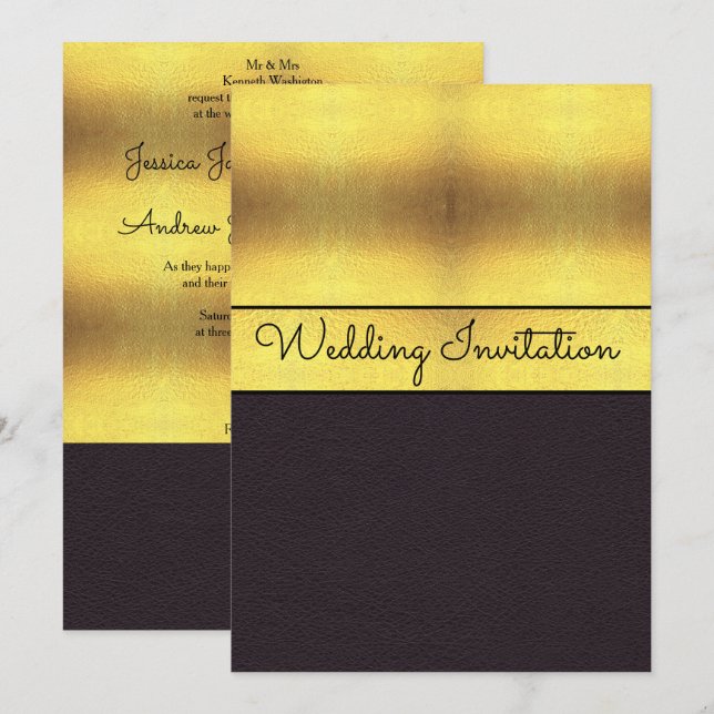 Invitación Elegante boda de oro y negro (Anverso / Reverso)