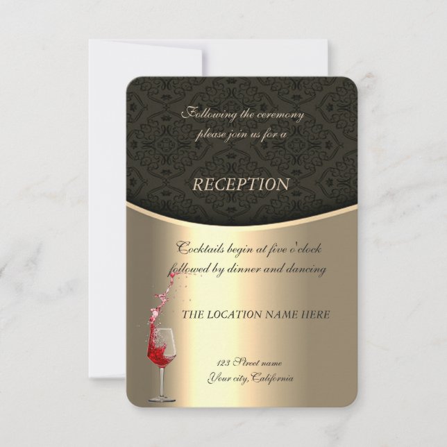 Invitación Elegante Boda de Oro y Negro Damask Reception (Anverso)