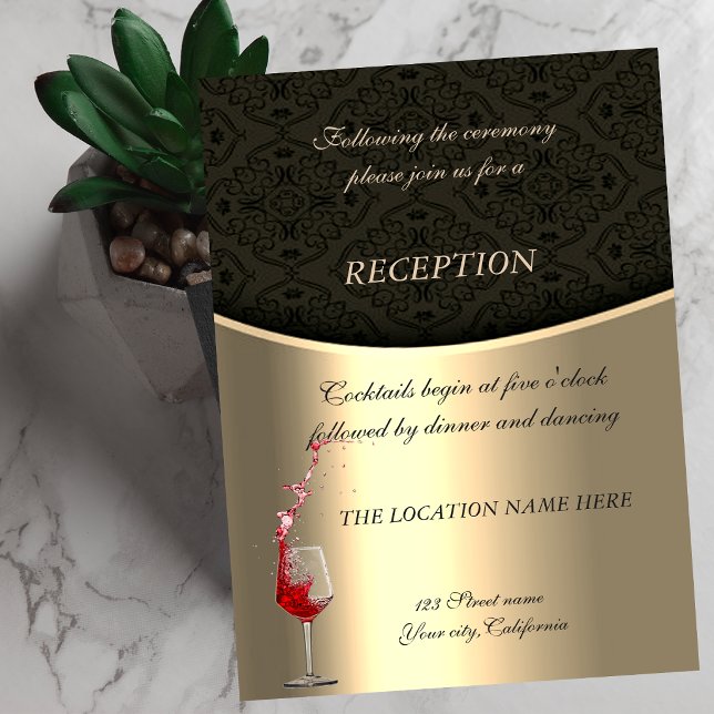 Invitación Elegante Boda de Oro y Negro Damask Reception (Subido por el creador)