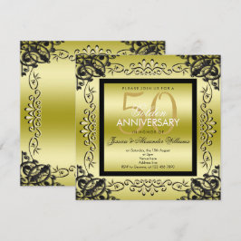 Invitación Elegante Boda de Oro y Negro para Mujeres 50º Aniv