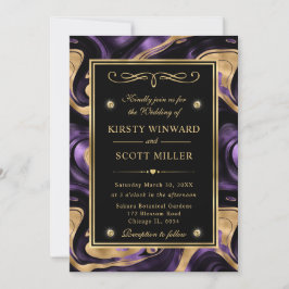 Invitación Elegante boda de oro y púrpura fundido