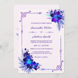 Invitación Elegante Boda de orquídeas azul y púrpura