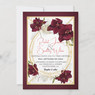 Invitación Elegante Boda de orquídeas de Borgoña florece marc
