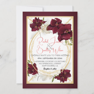 Invitación Elegante Boda de orquídeas de Borgoña florece marc
