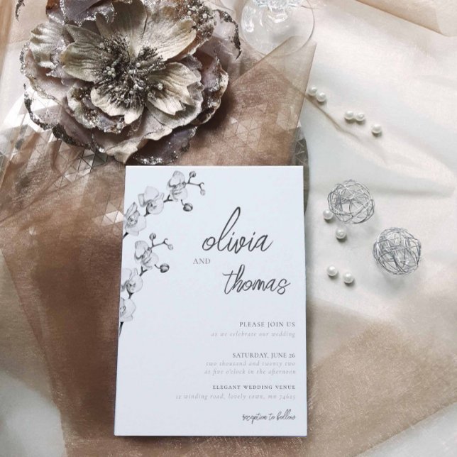 Invitación Elegante Boda de Orquídeas de Calligrafía Boho Mod (Subido por el creador)