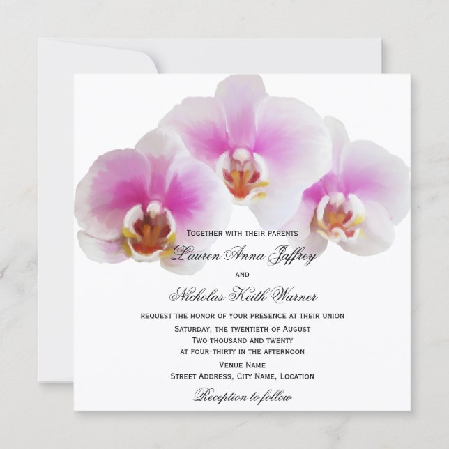 Invitación Elegante Boda de orquídeas pintadas (Anverso)