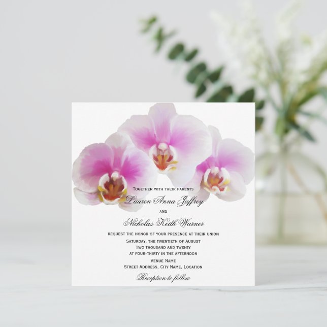 Invitación Elegante Boda de orquídeas pintadas (Anverso de pie)