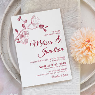 Invitación Elegante boda de orquídeas rojas de crimson blanco