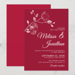 Invitación Elegante boda de orquídeas rojas florales blancas