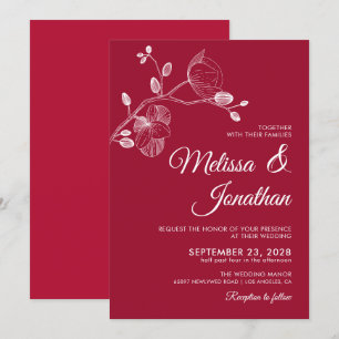 Invitación Elegante boda de orquídeas rojas florales blancas