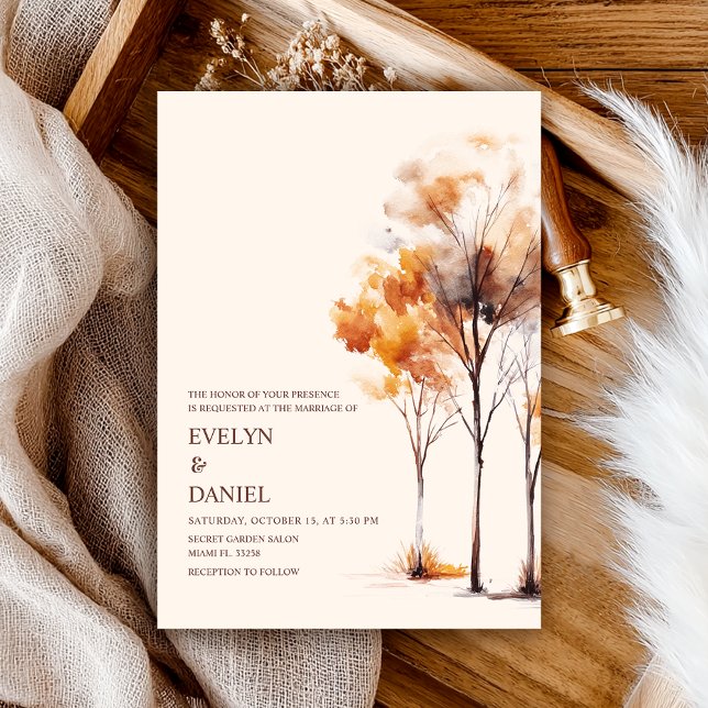 Invitación Elegante Boda de Otoño Acuarela Rústica (Subido por el creador)