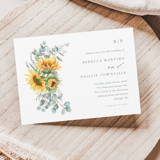 Invitación Elegante boda de otoño con eucalipto de girasol (Subido por el creador)