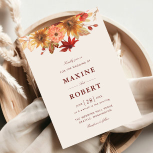 Invitación Elegante Boda de Otoño con Hojas que Caen