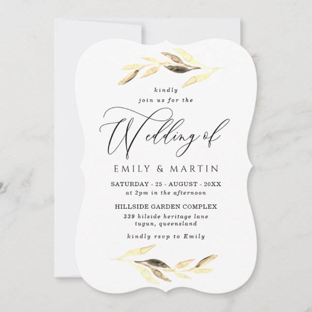 Invitación Elegante Boda de otoño de hojas de oro (Anverso)