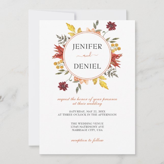 Invitación Elegante Boda de otoño de hojas de otoño (Anverso)