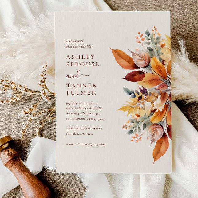 Invitación Elegante Boda de otoño de hojas de otoño (Subido por el creador)