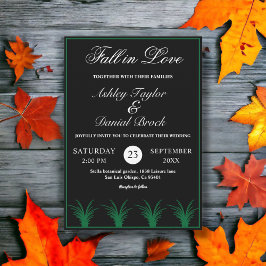 Invitación Elegante boda de otoño en negro y blanco con hierb