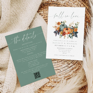 Invitación Elegante Boda de Otoño en un Código QR