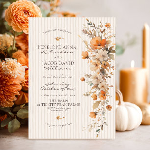 Invitación Elegante boda de otoño floral de seda a rayas en m