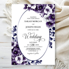 Invitación Elegante Boda de óvalo floral púrpura