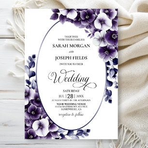 Invitación Elegante Boda de óvalo floral púrpura