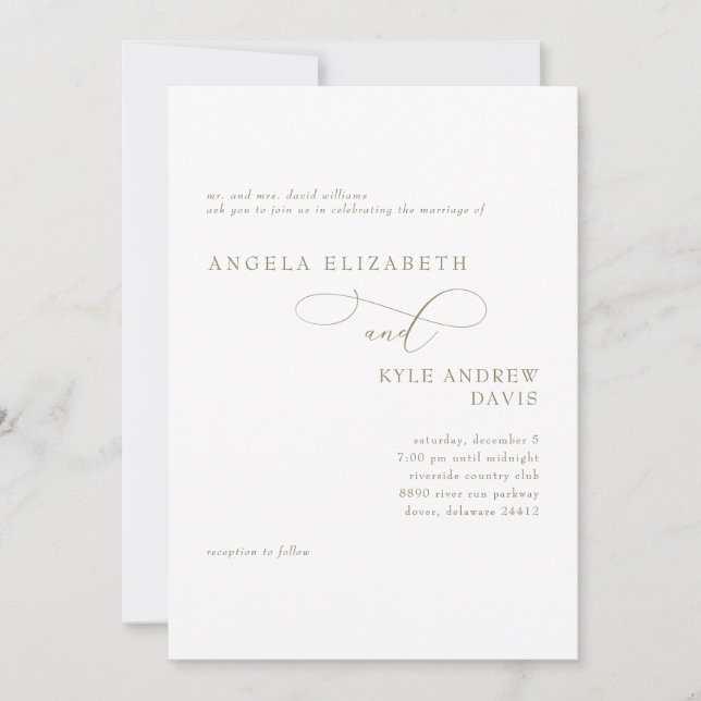 Invitación Elegante Boda de Padres de Novias Blancas y Oro (Anverso)