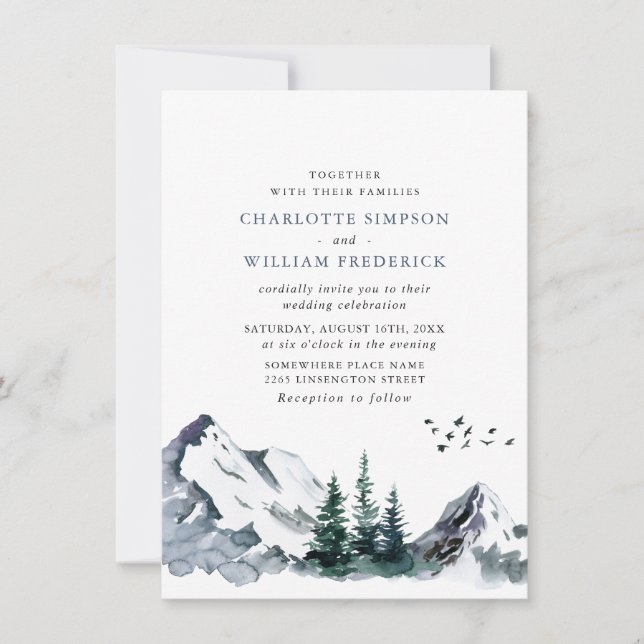 Invitación Elegante Boda de paisajes forestales de las montañ (Anverso)