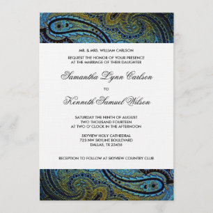 Invitación Elegante Boda de Paisley Pavo Real Azul Real