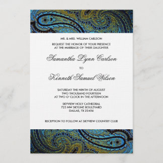 Invitación Elegante Boda de Paisley Pavo Real Azul Real