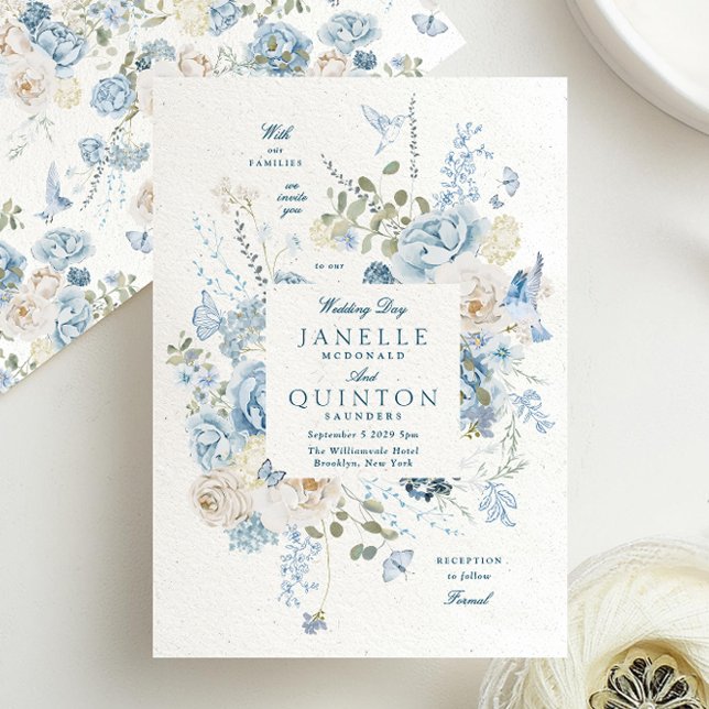 Invitación Elegante Boda de papel hecho a mano de Blue Floral (Subido por el creador)