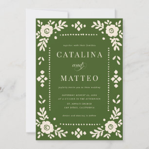 Invitación Elegante Boda de Papel Picado Verde