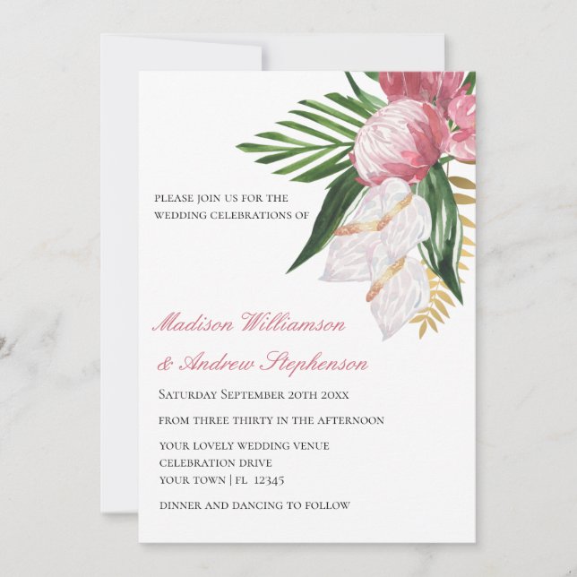 Invitación Elegante Boda de Paraíso Tropical Floral (Anverso)