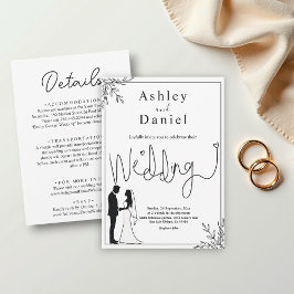 Invitación Elegante Boda De Pareja Romántica Negra Y Blanca