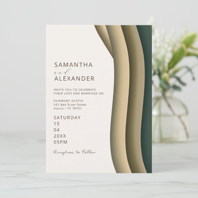 Invitación Elegante Boda de patio trasero Ombre Retro Stripe  (Anverso de pie)