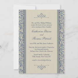 Invitación Elegante Boda de patrón barroco azul y beige