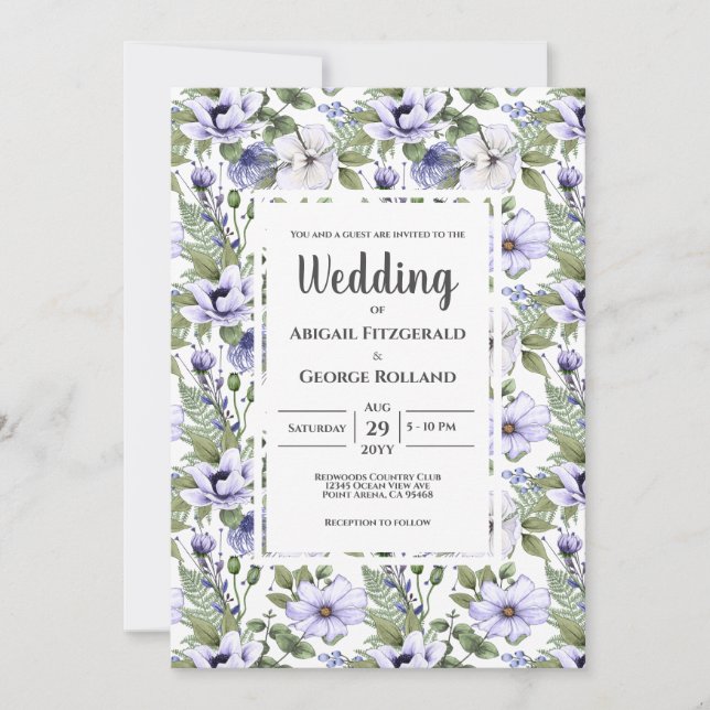 Invitación Elegante Boda de patrón de vegetación floral periw (Anverso)