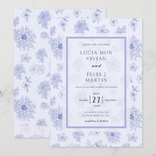 Invitación Elegante Boda de patrón floral de sombra azul neut