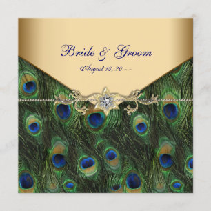 Invitación Elegante Boda de pavo real de oro