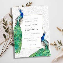 Invitación Elegante Boda de pavo real ornato elegante