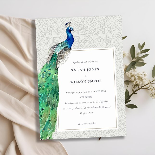Invitación Elegante Boda de pavo real ornato elegante (Subido por el creador)