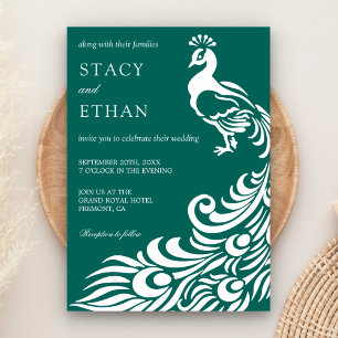 Invitación Elegante Boda de Peacock Verde y Blanco del Mar