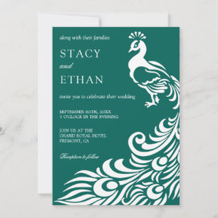 Invitación Elegante Boda de Peacock Verde y Blanco del Mar